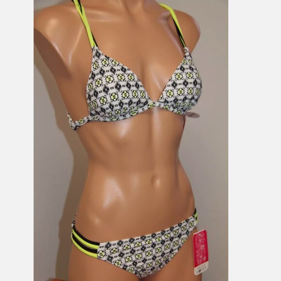 New Hula Honey Swimsuit Bikini 2 piece set Sz XS Push Up Black Yellow - Picture 2 of 5